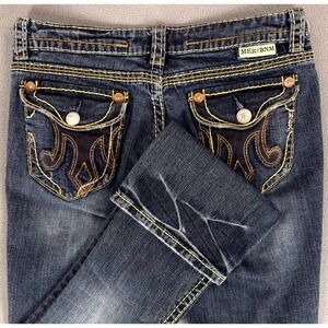 MEK Denim Jeans 29x34 Blue Natal Bootcut Embroidered Flap Pocket Y2K Cowgirl